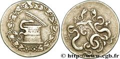 MYSIA - PERGAMON Cistophore c. 166-160 AC. Pergame R1 silver (27,5mm, 12,59g, 12h) Obverse : Anépigraphe Ciste mystique de laquelle s'échappe un serpent ; le tout dans une couronne dionysiaque Reverse
