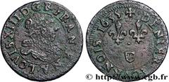 Royal coins LOUIS XIII Type : Denier tournois de Navarre  Date : 1635  Mint name / Town : Saint-Palais  Metal : copper  Diameter : 16,5  mm Orientation dies : 6  h. Weight : 1,77  g. Rarity : R1  Obve