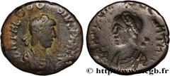 Roman coins THEODOSIUS I Type : Nummus  Date : 383  Mint name / Town : Atelier incertain  Metal : copper  Diameter : 12,5  mm Orientation dies : 12  h. Weight : 1,12  g. Officine : 3e  Obverse legend 