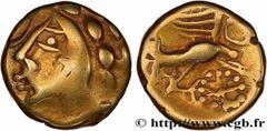 Celtic coins GALLIA - CARNUTES (Beauce area) Type : Hémistatère d’or à l’aigle, tête à gauche  Date : Ier siècle avant J.-C.  Mint name / Town : Chartres (28)  Metal : gold  Diameter : 14,5  mm Orient