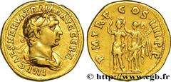 TRAJANUS Aureus Augustus 102 Rome R2 gold (19mm, 7,15g, 6h) Obverse : IMP CAES NERVA TRAIAN AVG GERM Buste lauré, drapé et cuirassé de Trajan à droite, vu de trois quarts en arrière (A*2) Reverse : P.