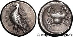 Greek Coins SICILY - AKRAGAS Type : Tétradrachme  Date : c. 450 AC.  Mint name / Town : Agrigente, Sicile  Metal : silver  Diameter : 24,5  mm Orientation dies : 2  h. Weight : 17,44  g. Rarity : R2  