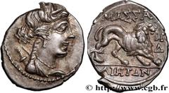 Celtic coins MASSALIA - MARSEILLE Type : “Drachme légère” ou tétrobole  Date : c. 130-121 AC.  Metal : silver  Diameter : 17  mm Orientation dies : 5  h. Weight : 2,71  g. Rarity : R2  Obverse legend 