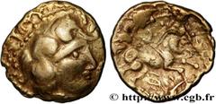 Celtic coins VENETI (Area of Vannes) Type : Quart de statère d’or à l’oiseau sous l’androcéphale  Date : IIe siècle avant J.-C.  Mint name / Town : Vannes (56)  Metal : gold  Diameter : 12  mm Orienta