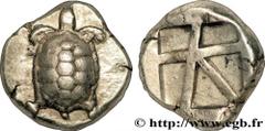 AIGINA - AIGINA ISLAND - AIGINA Statère c. 457-431 AC. Aegina, Égine R1 silver (21,5mm, 12,32g, 6h) Obverse : Anépigraphe Tortue terrestre vue de dessus Reverse : Anépigraphe Carré creux divisé en cin