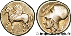CORINTHIA - CORINTH Statère c. 360 AC. Corinthie, Corinthe R3 silver (20,5mm, 8,62g, 8h) Obverse : Q archaïque Pégase au pas, passant à gauche, les ailes repliées, levant l’antérieur droit Reverse : T