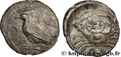Greek Coins SICILY - AKRAGAS Type : Litra  Date : c. 450 AC.  Mint name / Town : Agrigente  Metal : silver  Diameter : 10  mm Orientation dies : 9  h. Weight : 0,48  g. Rarity : R2  Obverse legend : L