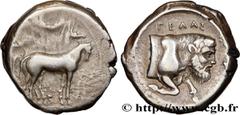 Greek Coins SICILY - GELA Type : Tétradrachme  Date : c. 420-415 AC.  Mint name / Town : Géla, Sicile  Metal : silver  Diameter : 24,5  mm Orientation dies : 6  h. Weight : 17,17  g. Rarity : R2  Obve