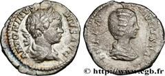 Roman coins CARACALLA and JULIA DOMNA Type : Denier  Date : 201  Mint name / Town : Rome  Metal : silver  Millesimal fineness : 550  ‰ Diameter : 18  mm Orientation dies : 12  h. Weight : 2,99  g. Rar