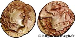 Celtic coins GALLIA - AULERCI CENOMANI (Area of Le Mans) Type : Statère d'or au cheval androcéphale et au personnage allongé, aux deux armes  Date : c. 80-50 AC.  Mint name / Town : Le Mans (72)  Meta