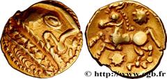 Celtic coins GALLIA BELGICA - BELLOVACI (Area of Beauvais) Type : Statère d'or à l'astre, cheval à gauche  Date : c. 80-50 AC.  Mint name / Town : Beauvais (60)  Metal : gold  Diameter : 18,5  mm Orie
