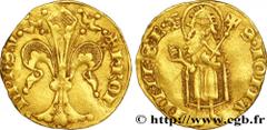DAUPHINE - DAUPHINS OF VIENNOIS - CHARLES V Florin d'or c. 1340-1370 R1 gold (19,5mm, 3,36g, 6h) Obverse : + KROL - DPhS. V Grande fleur de lis épanouie Reverse : S. IONA-NNES. B. (dauphin) Saint Jean
