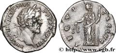 Roman coins ANTONINUS PIUS Type : Denier  Date : 141  Mint name / Town : Rome  Metal : silver  Millesimal fineness : 900  ‰ Diameter : 18  mm Orientation dies : 6  h. Weight : 2,90  g. Officine : 1re 