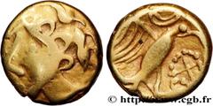 Celtic coins GALLIA - CARNUTES (Beauce area) Type : Hémistatère d’or à l’aigle, tête à gauche - variante  Date : Ier siècle avant J.-C.  Mint name / Town : Chartres (28)  Metal : gold  Diameter : 13,5
