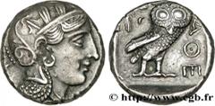 ATTICA - ATHENS Tétradrachme c. 350 AC. Attique, Athènes R1 silver (23,5mm, 17,05g, 9h) Obverse : Anépigraphe Tête d'Athéna à droite, l'œil vu de profil, coiffée du casque attique à cimier, orné de tr