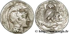 ATTICA - ATHENS Tétradrachme stéphanophore c. 144-143 AC. Attique, Athènes R2 silver (31mm, 16,79g, 12h) Obverse : Anépigraphe Tête d'Athéna à droite, coiffée du casque attique à cimier, orné d'un gri