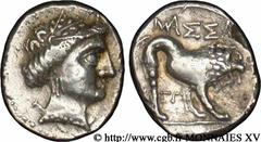 MASSALIA - MARSEILLE(IIIe - Ier siècles avant J.-C.) “Drachme légère” ou tétrobole N° v15_0095    Date : 200-150 AC. Métal : argent Diamètre : 15mm Axe des coins : 6h. Poids : 2,67g. Degré de rareté :