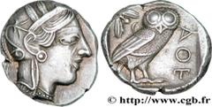 ATTICA - ATHENS Tétradrachme c. 430 AC. Athènes, Attique silver (26mm, 17,21g, 9h) Obverse : Anépigraphe Tête d'Athéna à droite, coiffée du casque attique à cimier, orné de trois feuilles d'olivier et