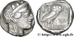 ATTICA - ATHENS Tétradrachme c. 420-410 AC. Athènes, Attique silver (24,5mm, 17,11g, 9h) Obverse : Anépigraphe Tête d'Athéna à droite, coiffée du casque attique à cimier, orné de trois feuilles d'oliv
