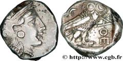 ATTICA - ATHENS Tétradrachme c. 350-320 AC. Athènes, Attique R1 silver (23mm, 17,23g, 9h) Obverse : Anépigraphe Tête d'Athéna à droite, l'œil vu de profil, coiffée du casque attique à cimier, orné de 