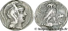 ATTICA - ATHENS Tétradrachme stéphanophore c. 97-96 AC. Athènes, Attique R1 silver (28mm, 16,73g, 12h) Obverse : Anépigraphe Tête d'Athéna à droite, coiffée du casque attique à cimier, orné d'un griff