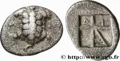 AIGINA - AIGINA ISLAND - AIGINA Obole c. 445-431 AC. Égine, Aegina R2 silver (10,60mm, 0,85g, h) Obverse : Tortue terrestre vue de dessus Reverse : Carré creux divisé en cinq compartiments Ref : GC.26