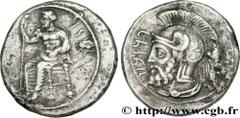 CILICIA - TARSOS - PHARNABAZOS SATRAP Statère c. 378-374 AC. Tarse, Cilicie R2 silver (23mm, 10,59g, 3h) Obverse : Légende araméenne (Baal tarz) Baaltars nu jusqu’à la ceinture assis à gauche sur un t