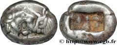LYDIA - LYDIAN KINGDOM - CROESUS Hemi-statère c. 550-530 AC Sardes, Lydie R2 silver (12,5mm, 5,36g, -h) Obverse : Anépigraphe Protomés de taureau et de lion affrontés Reverse : Double carré creux info