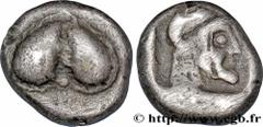 KYRENAICA - KYRENE Hemidrachme c. 500-480 Cyrène, Cyrénaïque R3 silver (10mm, 1,73g, 3h) Obverse : Anépigraphe Graine de silphium dans sa gousse ouverte Reverse : Anépigraphe Tête barbue et cornue de 