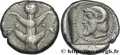 KYRENAICA - KYRENE Drachme c. 470-450 AC. Cyrène, Cyrénaïque R3 silver (15mm, 3,25g, 12h) Obverse : Anépigraphe plant de silphium Reverse : Anépigraphe Tête barbue et cornue de Zeus Ammon à gauche dan