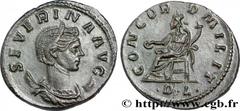 SEVERINA Aurelianus Wife of Aurelian - Augusta 275 Lyon R2 billon (21,5mm, 4,17g, 6h) Obverse : SEVERINA AVG Buste diadémé et drapé de Séverine à droite, vu de trois quarts en avant, posé sur un crois