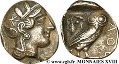 ATTIQUE - ATHENES(Ve siècle avant J.-C.) Tétradrachme N° v18_0089    Date : c. 420 AC. Nom de l'atelier : Athènes Métal : argent Diamètre : 25,5mm Axe des coins : 8h. Poids : 16,86g. Etat de conservat