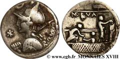 LICINIA(113-112 avant J.-C.)Publius Licinius Nerva Denier N° v18_0176    Date : 113-112 AC. Nom de l'atelier : Rome Métal : argent Diamètre : 17,5mm Axe des coins : 6h. Poids : 3,84g. Degré de rareté 