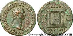 DOMITIEN(12/69-18/09/96)Titus Flavius Domitianus Auguste(13/09/81-18/09/96) As, (MB, ئ 28) N° v18_0322    Date : 85 Nom de l'atelier : Rome Métal : cuivre Diamètre : 30mm Axe des coins : 6h. Poids : 1