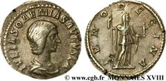 JULIA SOEMIAS(+222)Julia SoوmiasMère d'Elagabal, fille de Julia Maésa, sœur de Julia Mamée - Augusta(219-222) Denier N° v18_0509    Date : 219 Nom de l'atelier : Rome Métal : argent Diamètre : 19mm Ax