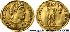 VALENS(28/03/364-9/08/378)Flavius Valens Solidus N° v18_0743    Date : 365 Nom de l'atelier : Rome Métal : or Diamètre : 21mm Axe des coins : 12h. Poids : 4,31g. Degré de rareté : R2 Etat de conservat