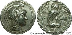 ATTIQUE - ATHENES(IIe - Ier siècles avant J.-C.) Tétradrachme stéphanophore N° v19_0081    Date : c. 169-168 AC. Nom de l'atelier : Athènes, monétaires Mikion et Thephrastos Métal : argent Diamètre : 