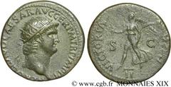NERON(13/10/54-9/06/68)Nero Claudius Cوsar Drusus GermanicusAuguste(13/10/54-9/06/68) Dupondius, (MB, ئ 30) N° v19_0184    Date : 64 Nom de l'atelier : Rome Métal : bronze Diamètre : 27,5mm Axe des co