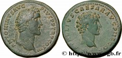 ANTONINUS PIUS and MARCUS AURELIUS Type : Sesterce  Date : 141  Mint name / Town : Rome  Metal : copper  Diameter : 34  mm Orientation dies : 12  h. Weight : 29,40  g. Rarity : R1  Officine : 2e  Obve