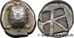 AIGINA - AIGINA ISLAND - AIGINA Type : Statère  Date : c. 445-430 AC.  Mint name / Town : Égine  Metal : silver  Diameter : 20,5  mm Orientation dies : 12  h. Weight : 12,50  g. Rarity : R1  Obverse l