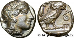 ATTICA - ATHENS Type : Tétradrachme  Date : c. 420 AC.  Mint name / Town : Athènes, Attique  Metal : silver  Diameter : 24  mm Orientation dies : 9  h. Weight : 17,23  g. Obverse legend : Anépigraphe 