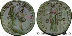 ANTONINUS PIUS Type : Sesterce  Date : 142  Mint name / Town : Rome  Metal : copper  Diameter : 31,5  mm Orientation dies : 12  h. Weight : 25,42  g. Rarity : INÉDIT  Obverse legend : ANTONINVS AVG PI