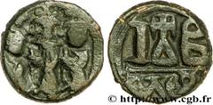 HERACLIUS, HERACLIUS CONSTANTIN et HERACLONAS (4/07/638-11/01/641) Dodecanummium 632-641 N° bby_208365 Date : 632-641 Nom de l'atelier : Alexandrie Métal : cuivre Diamètre : 19mm Axe des coins : 6h. P