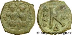 JUSTIN II et SOPHIE (15/11/565-5/10/578) Demi-follis 575-576 N° bby_208459 Date : 575-576 Nom de l'atelier : Constantinople Métal : cuivre Diamètre : 22mm Axe des coins : 6h. Poids : 7,33g. Degré de r