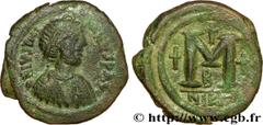 JUSTINIEN Ier (1/08/527-14/11/565) Follis 527-538 N° bby_208560 Date : 527-538 Nom de l'atelier : Nicomédie Métal : cuivre Diamètre : 30,5mm Axe des coins : 6h. Poids : 17,29g.   Etat de conservation 