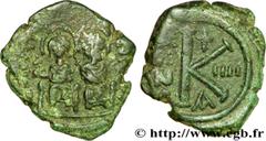 JUSTIN II et SOPHIE (15/11/565-5/10/578) Demi-follis 568-569 N° bby_208907 Date : 568-569 Nom de l'atelier : Constantinople Métal : cuivre Diamètre : 23mm Axe des coins : 1h. Poids : 6,81g. Degré de r