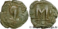 JUSTINIEN Ier (1/08/527-14/11/565) Follis 527 N° bby_209016 Date : 527 Nom de l'atelier : Constantinople Métal : cuivre Diamètre : 31mm Axe des coins : 6h. Poids : 12,59g. Degré de rareté : R1 Etat de