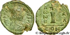 JUSTINIEN Ier (1/08/527-14/11/565) Decanummium 556-557 N° bby_209042 Date : 556-557 Nom de l'atelier : Constantinople Métal : cuivre Diamètre : 18,5mm Axe des coins : 6h. Poids : 4,82g. Degré de raret