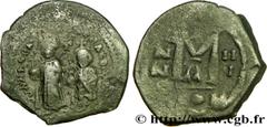 HERACLIUS et HERACLIUS CONSTANTIN (22/01/613-4/07/638) Follis 612-613 N° bby_209049 Date : 612-613 Nom de l'atelier : Constantinople Métal : cuivre Diamètre : 30mm Axe des coins : 12h. Poids : 11,30g.
