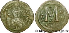 JUSTINIEN Ier (1/08/527-14/11/565) Follis 539-540 N° bby_209637 Date : 539-540 Nom de l'atelier : Constantinople Métal : cuivre Diamètre : 18mm Axe des coins : 6h. Poids : 19,01g. Degré de rareté : R1